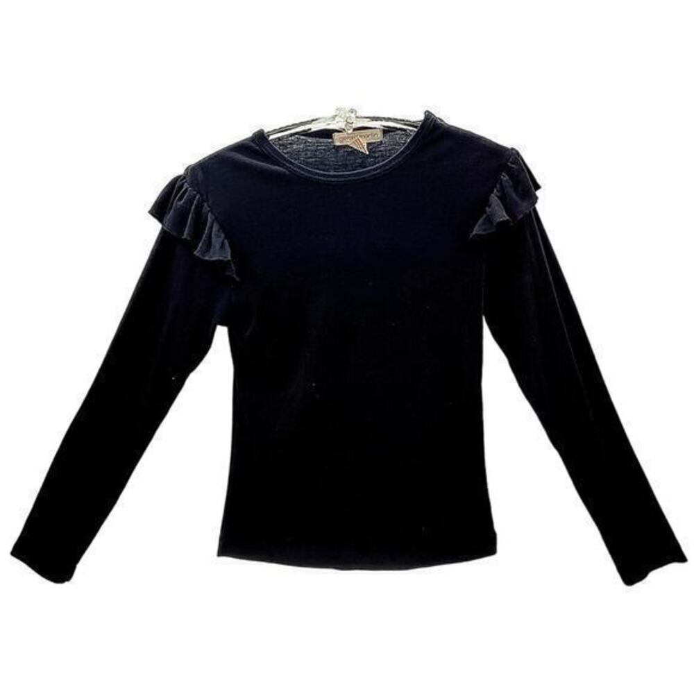 Gerard Martin‎ 80s  Vintage Ruffled Long Sleeve Stretchy T shirt Blouse Top